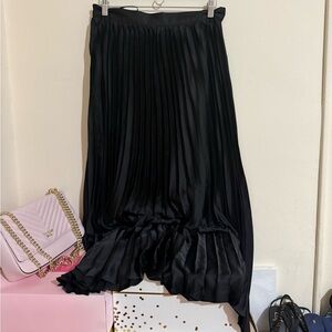 SHEIN Black Satin Pleated Midi Skirt
